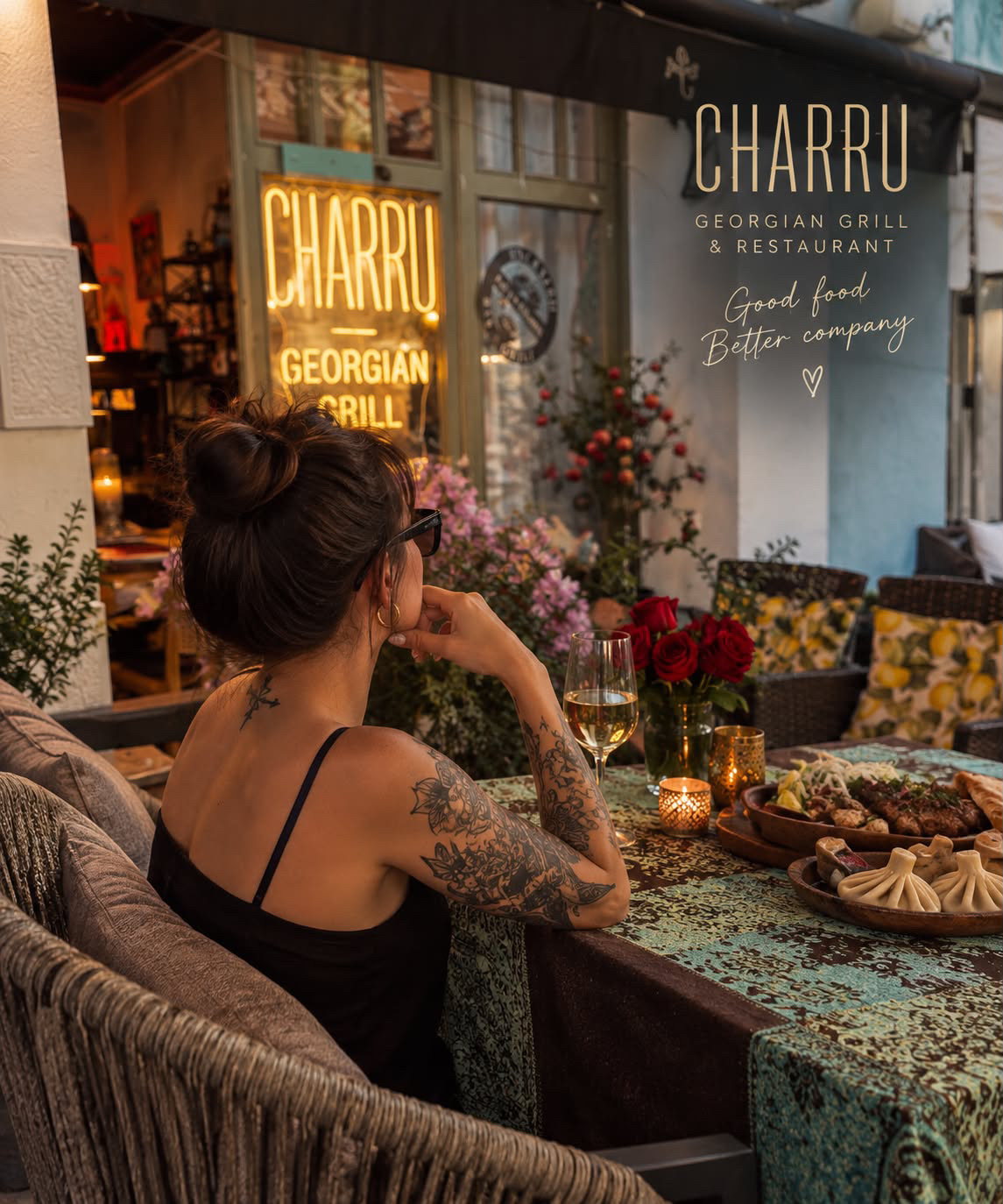 Guests dining at Charru Grill and Restaurant in Tbilisi