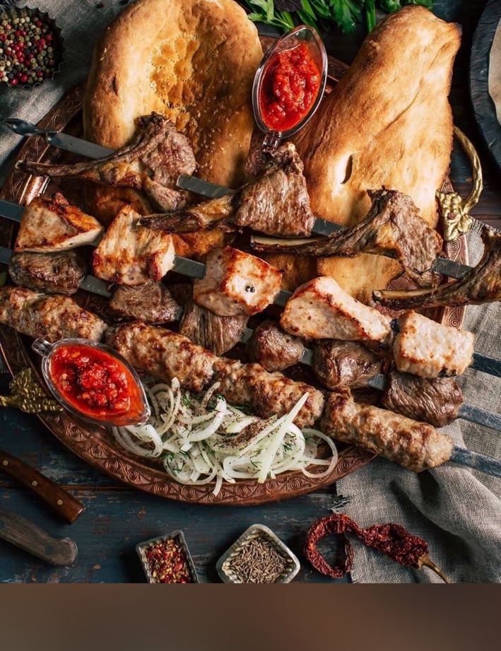Charcoal grill and Georgian grilled meat at Charru
