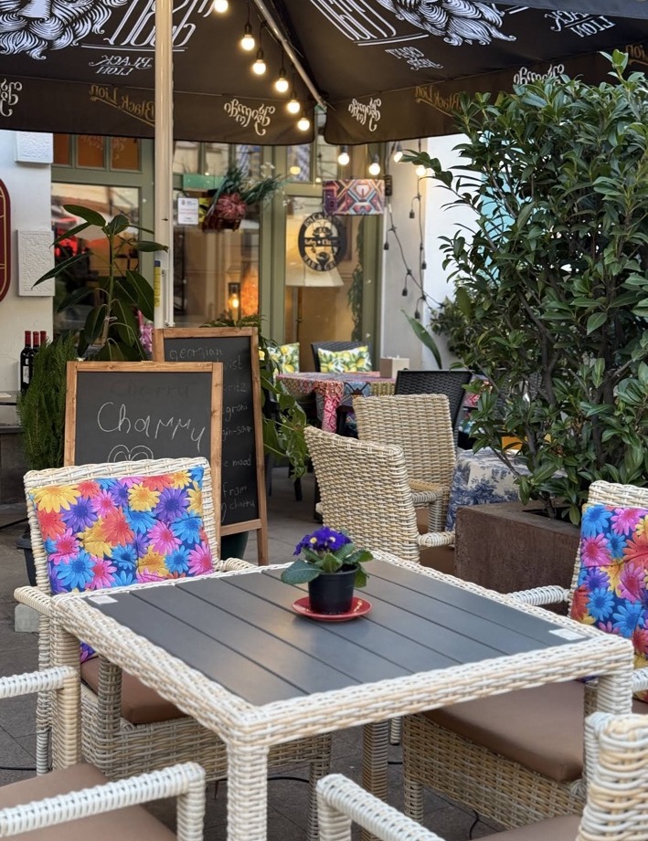 Outdoor terrace at Charru restaurant near Orbeliani Square